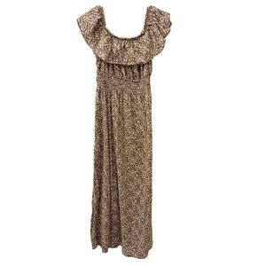 Old Navy Sleeveless Ruffle Smocked Waist Maxi Dress Tropical Beach Brown White